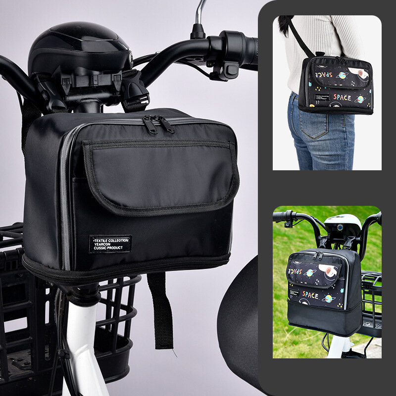 Elektrische Fahrrad Aufbewahrung tasche Cartoon schwarz wasserdicht Fahrrad vorne hängen Taschen tragbare elektrische Fahrrad Ladegerät Regenmantel Tasche