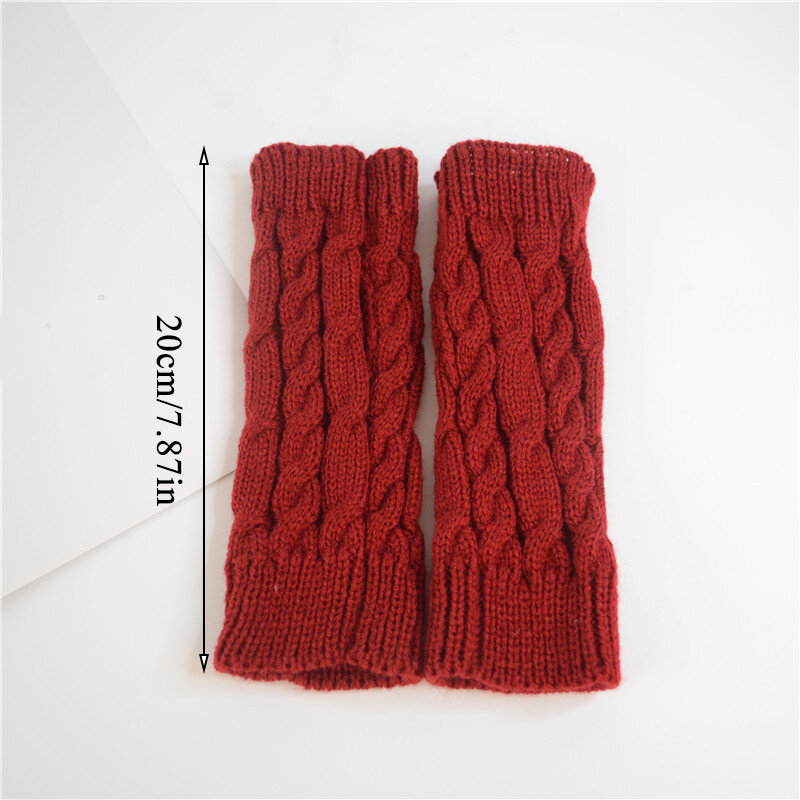 Winter Women's Gloves Solid Color Knitted Half Finger Gloves For Girls Soft warm Wool Knitting Mittens Twist Crochet Gloves