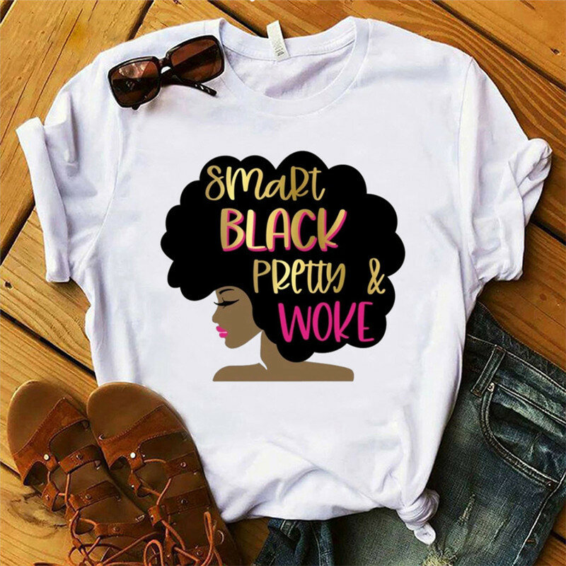 Neues schwarzes Mädchen feminist ische Mode Street Print europäischen Stil weiß T-Shirt kurz ärmel ige Tops übergroße T-Shirt T-Shirt