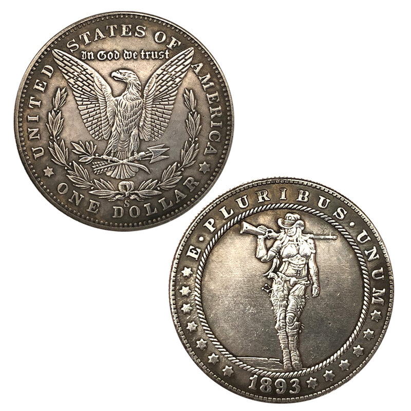 Monedas de pareja de arte 3D de un dólar de explorador americano de lujo, moneda de decisión de bolsillo divertida, moneda de la suerte conmemorativa + bolsa de regalo