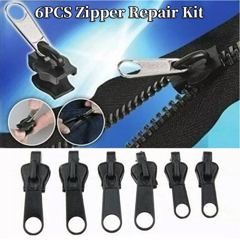 N2HAO 6Pcs Universal Zipper Head Instant Fix Zipper Repair Kit Replacement Zip Slider Teeth Rescue Zippers Sewing Clothes Bags