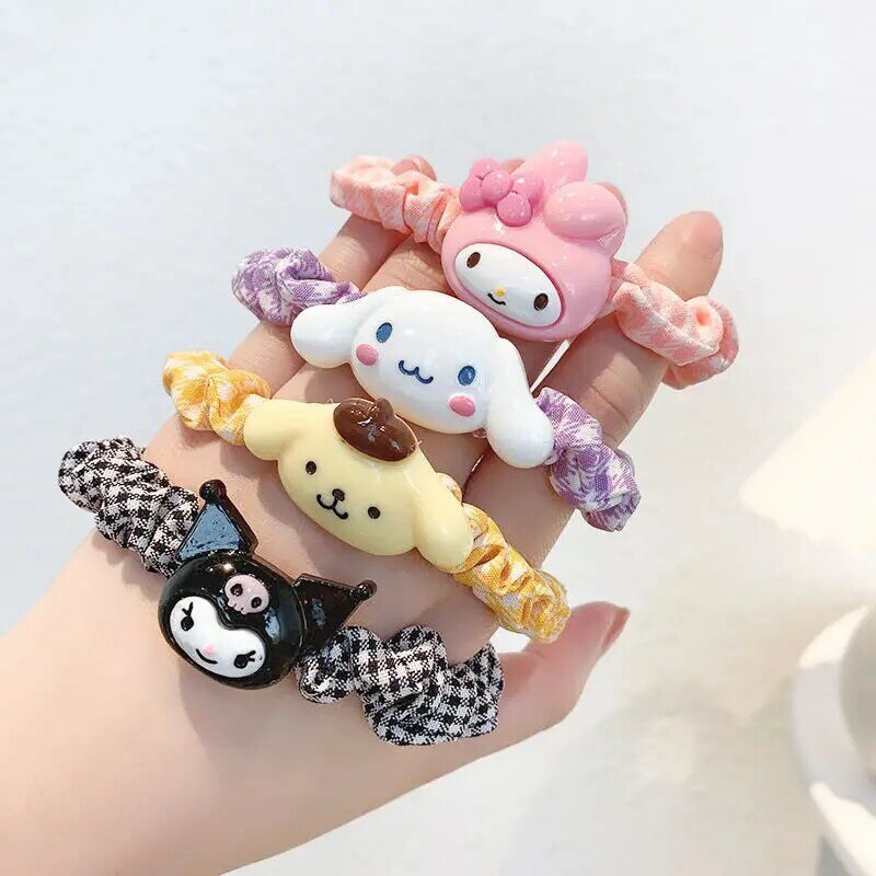 Sanrio – corde à cheveux dessin animé pour filles, figurines Hello Kitty Mymelody Kuromi cannelle, pompon Purin Kawaii, jouets modèles cadeaux