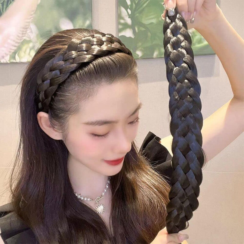 Fünf-Strang-Geflecht breitere Perücke Haarband Frauen hand gefertigte geflochtene Twist Stirnband geflochtene Haarschmuck Perruque Bandeau