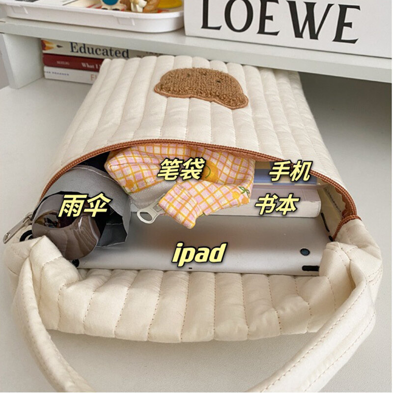 Cute Handbag Women Large Capacity Zipper Portable Tablet Book Storage Bags coreano Fashion Cartoon Bear multifunzione Tote Bags