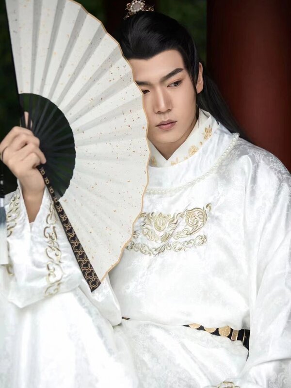 Men's Original Embroidery Hanfu Ming Dynasty Round Collar Gold Woven Robe Ancient Traditional Tang Immortal Noble Costume Boys