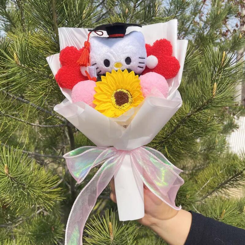 Kartun My Melody Kuromi Cinnamoroll Kt boneka kucing lembut buket bunga kreatif hadiah ulang tahun wisuda Natal Valentine