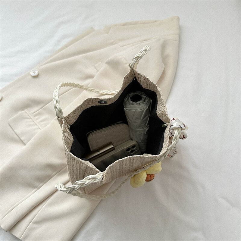 Bolso de cubo tejido a la moda con cualquier nombre personalizado, bolso de mano para clase y trabajo, bolso de hombro de gran capacidad para vacaciones