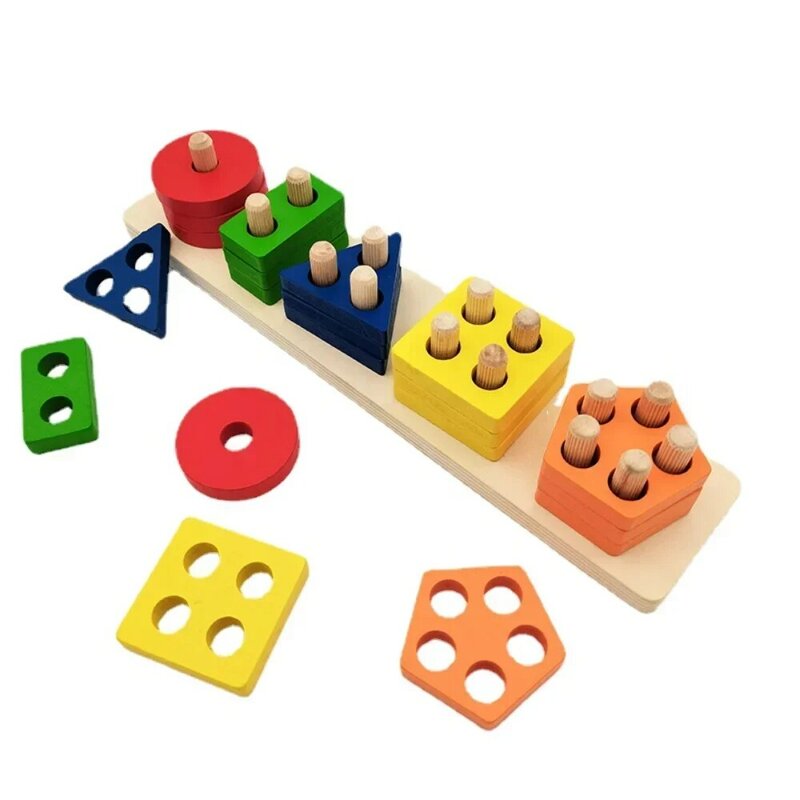 Montessori Kids Wooden Toys Geometric Building Blocks Sorting Stacking Toys Baby Educational Shape Color Sorter Preschool Gifts