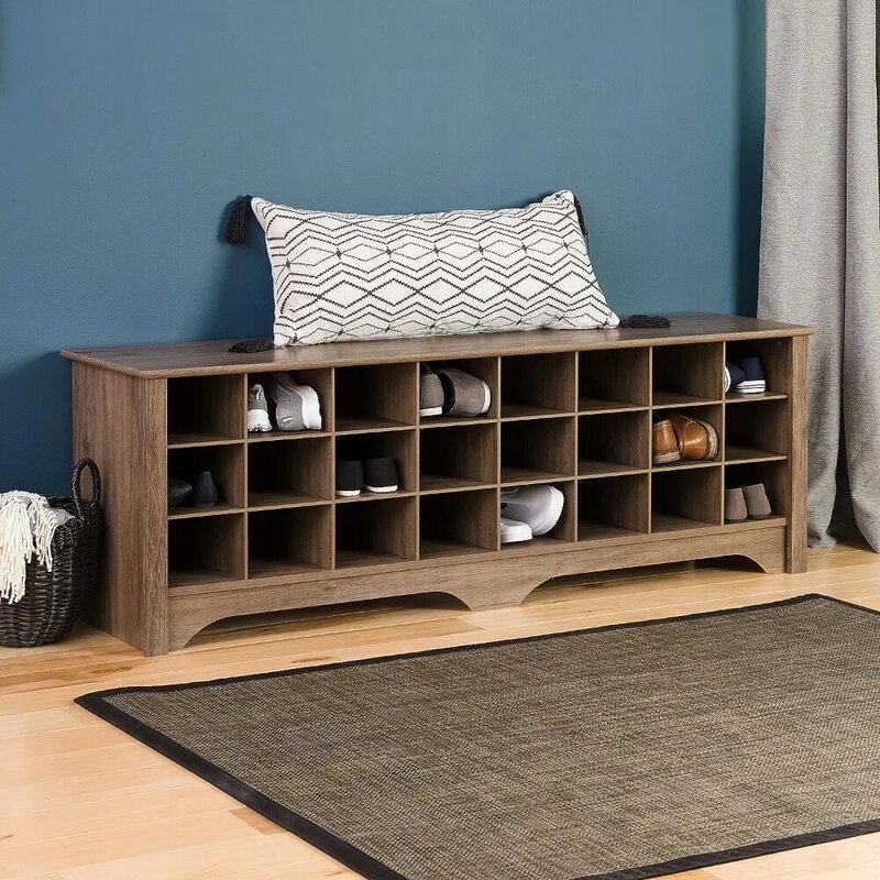 24 Pair Shoe Storage Cubby Bench, Drifted Gray