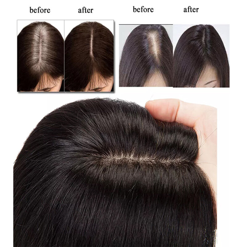 Topper de cabello humano Remy para mujer, Base de seda recta, 15x16CM, Topper para pérdida de cabello, 12-20 pulgadas