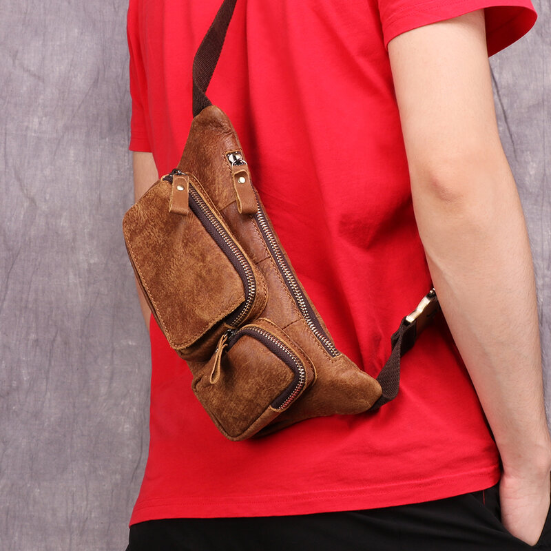 JOGUJOS tas pinggang kulit asli untuk pria, tas dada, tas selempang modis, tas kurir, tas bahu untuk pria, tas Harian