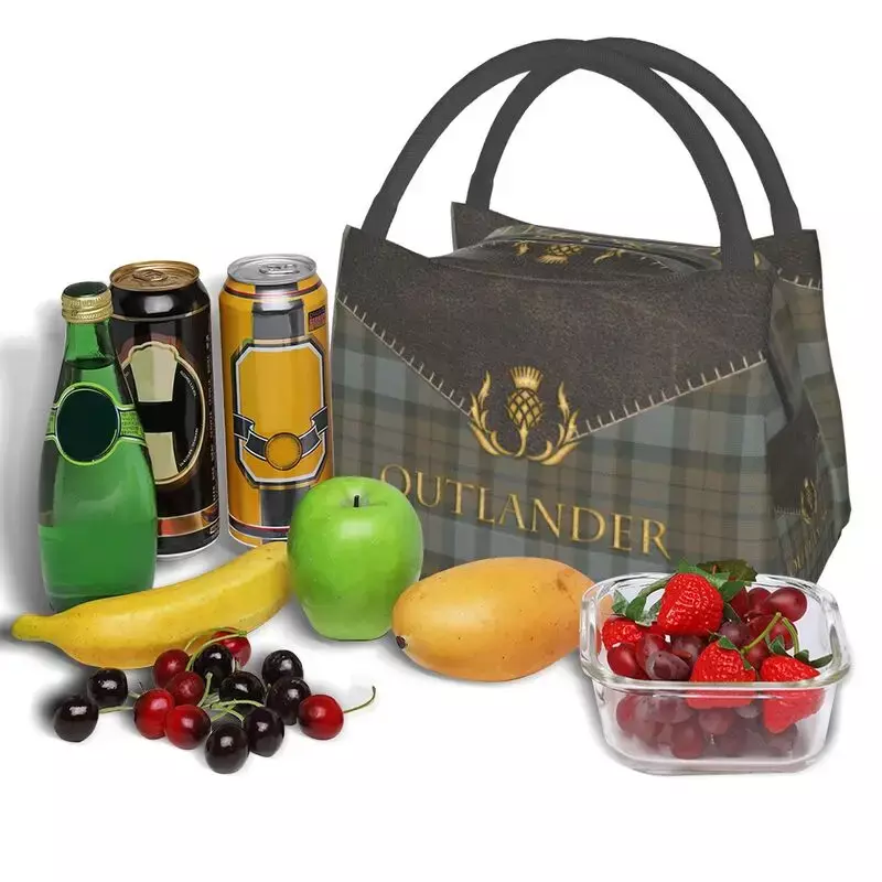 Outlander Leather And Tartan Resuable Lunch Box for Women Leakproof Scottish Art Cooler Thermal Food Insulated Lunch Bag