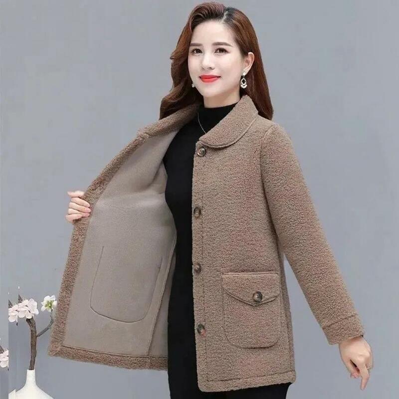 Luźny płaszcz damski dla starszych kobiet płaszcz zimowy stylowy damski płaszcz zimowy zagęszczony jednorzędowy kardigan z miękkim