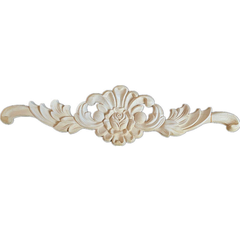 2PCS 45cm Flower Wood Carving Natural Appliques For Furniture Mouldings Decal Decorative Figurines Home Decoration Accessories