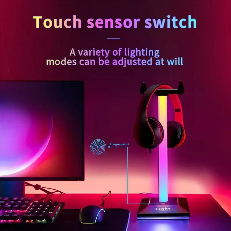 RGB 팬텀 데스크탑 분위기 조명, 다기능 이어폰 스탠드, E스포츠 LED 장식 조명, 컴퓨터 테이블 배경