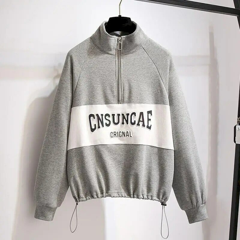 Spring Autumn Chic Pullovers Women Fashion Stand-up Collar Sweatshirts Half Zipper Casual Loose Jackets Womens Long Sleeve Tops