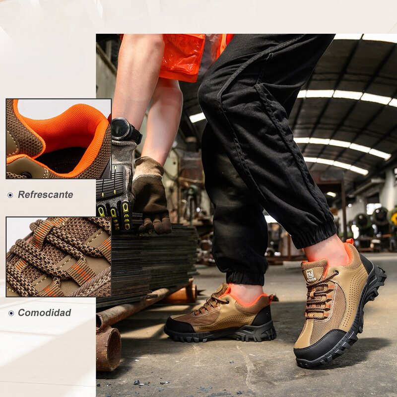 Sapatos de segurança industrial anti-punção para homens, Sapatos de trabalho com toe, Proteção de trabalho