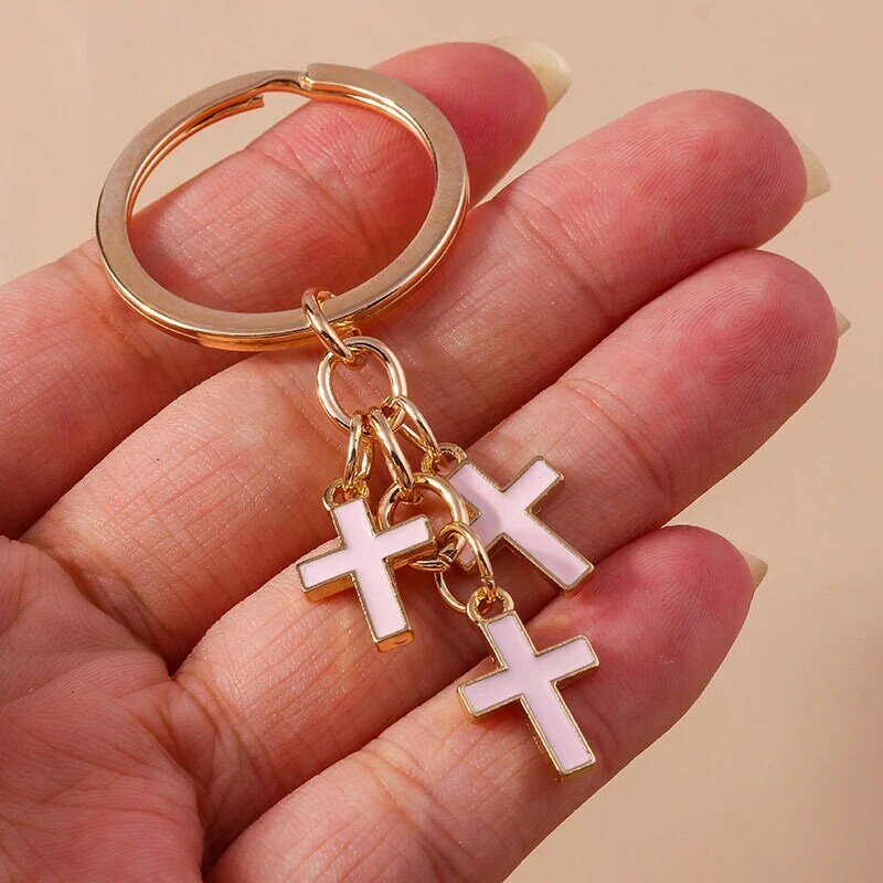 Gantungan kunci salib logam campuran cantik, liontin gantungan kunci religius untuk pegangan kunci mobil, aksesori tas tangan, hadiah perhiasan Diy