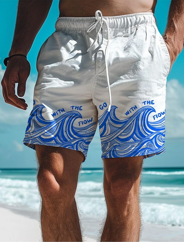 Pantalones cortos de playa con estampado 3D para hombre, bañadores con cintura elástica y cordón, Estilo Hawaiano, diseño de letras