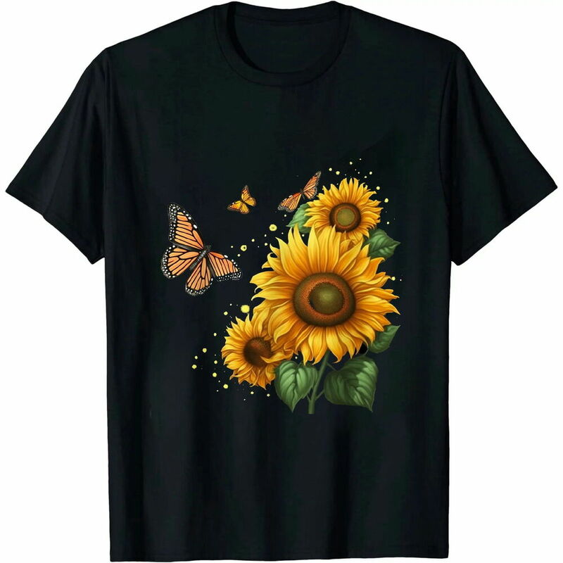 T-shirt de girassol floral unissex, flor amarela natureza, homens e mulheres short verão tees, casual algodão luxo marca