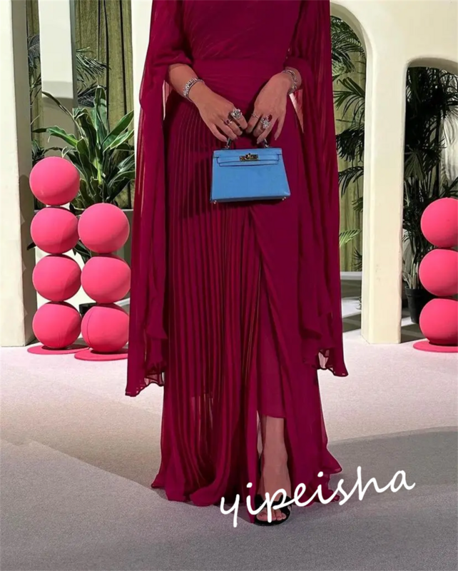 Платье для выпускного вечера Саудовская Аравия классический современный стиль Формальное вечернее с высоким воротником ТРАПЕЦИЕВИДНОЕ ДРАПИРОВАННОЕ атласное на заказ