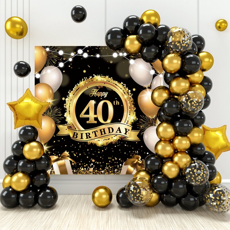 Pancarta de fondo de feliz 40 cumpleaños para hombre y mujer, cortina de puerta de globo, 40 años, aniversario 40, decoración de fiesta de cumpleaños