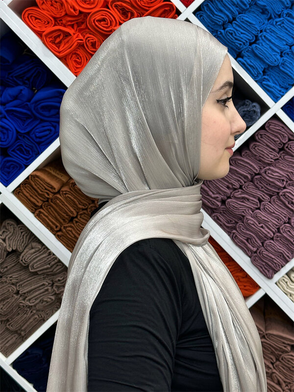Eid Organza 70*175 cm Maxi Satin Khimar Abaya Dubai Arabic Islam Muslim Scarf Women Shimmer Hijab Turban Hijabs Musulmans Femme