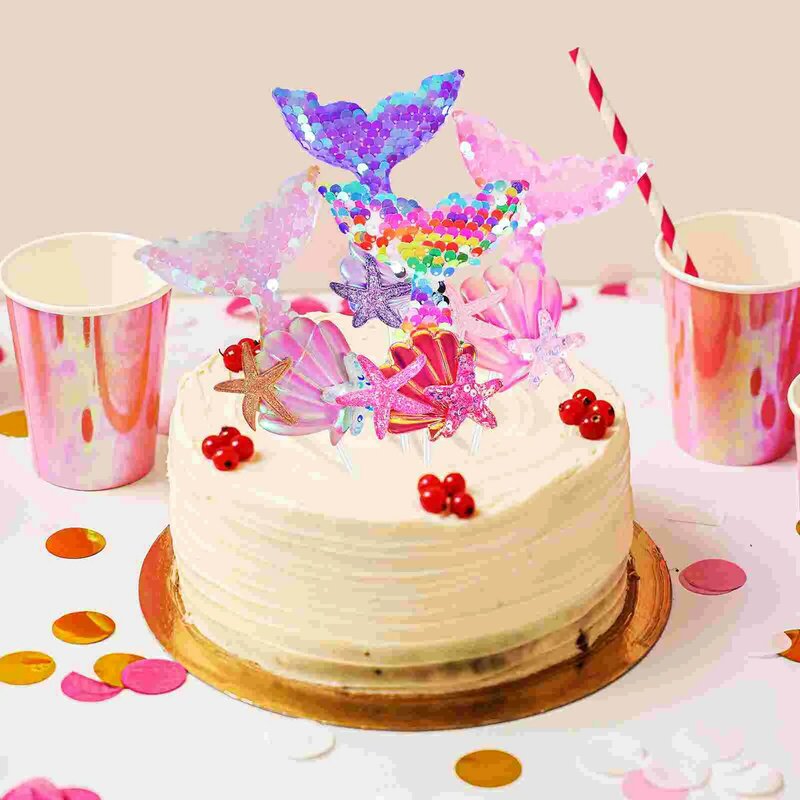 Dekorasi kue putri duyung, perlengkapan pesta ulang tahun, atasan Cupcake untuk anak perempuan