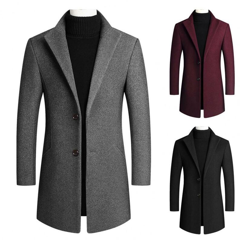 Trencz męski jesienno-zimowy nowy jednolity kolor długi wełniany płaszcz dla mężczyzn biznes wiatrówka na co dzień odzież męska