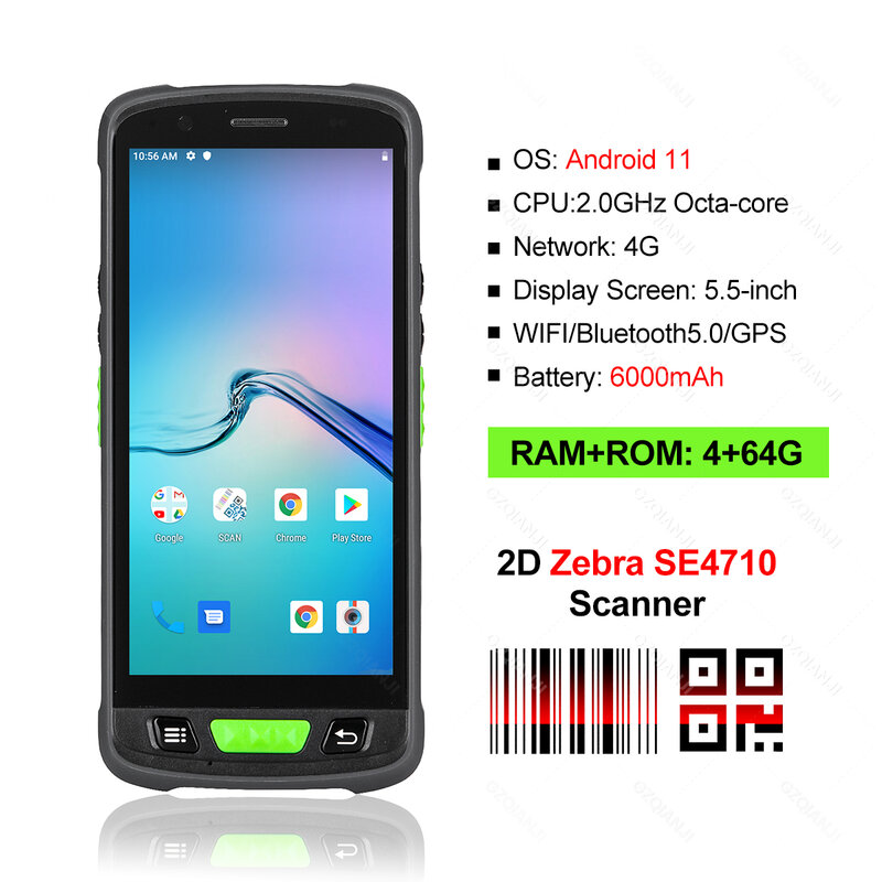 Terminal PDA de mano resistente con Android 11, escáner de código de barras 1D 2D, dispositivo de recolección de datos para gestión de inventario de almacén