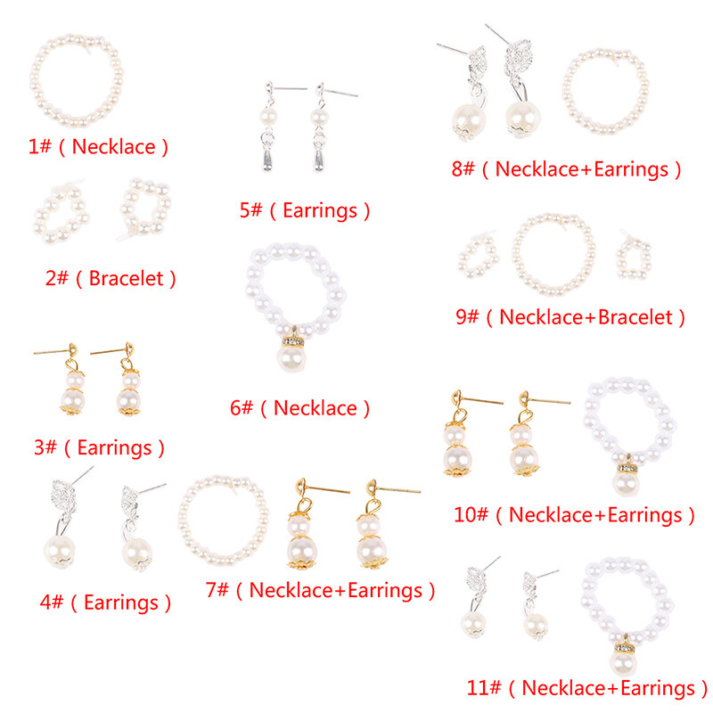 Accessoires pour maison de poupée, Imitation de perles, collier, Bracelet, boucles d'oreilles, bijoux, 30CM, 1:6