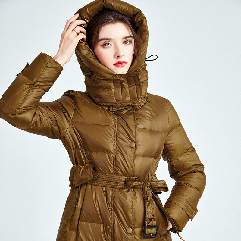 2022 New Winter And Autumn Women White Duck Down Hoodies Puffer Jacket Fashion Warm Slim Long Windproof Ski Coats
