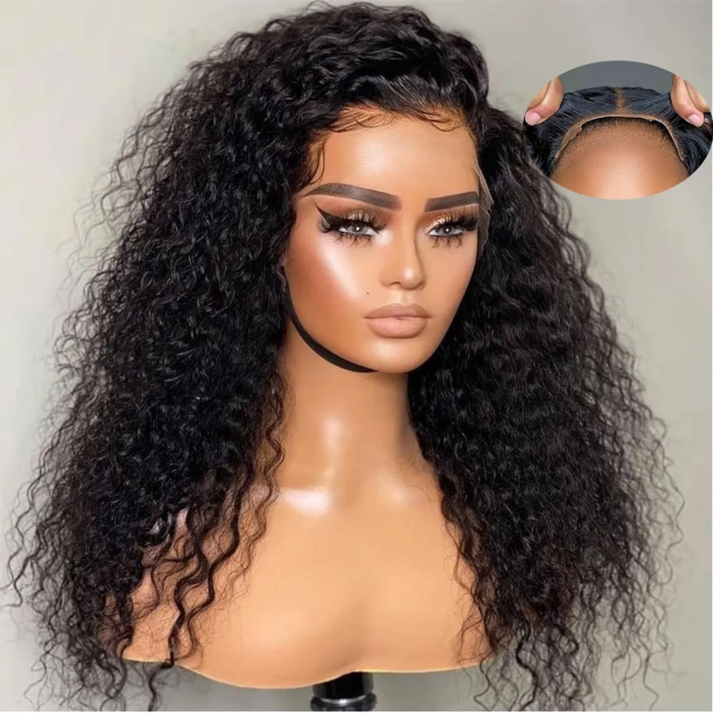 Glueless Deep Wave HD Transparent Curly Lace Front Wig Human Hair Pre Plucked Glueless Kinky Curly Lace Front Wig Human Hair Wig