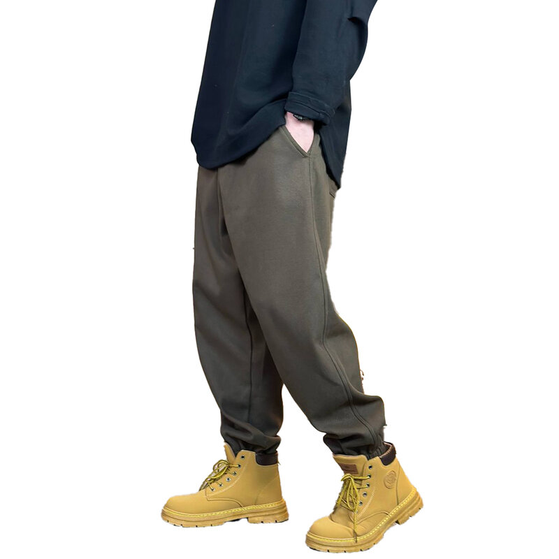 Pantalones informales holgados y delgados para hombre, pantalón de Color liso con estampado de llamas, estilo Harem americano, monos deportivos de calle, 2023