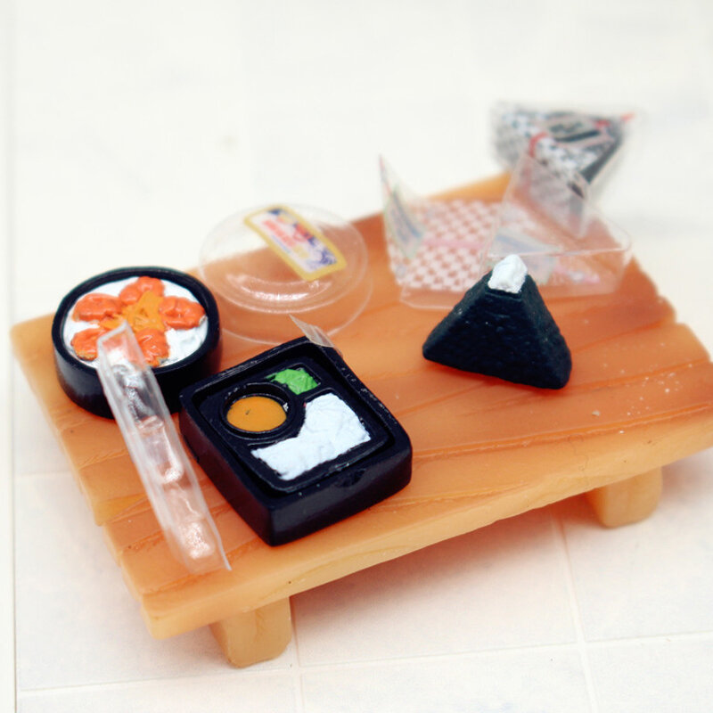 Casa de muñecas en miniatura Kawaii, juguete de cocina, 2 piezas, Janpanese, Sushi, arroz, comida, simulación, bento