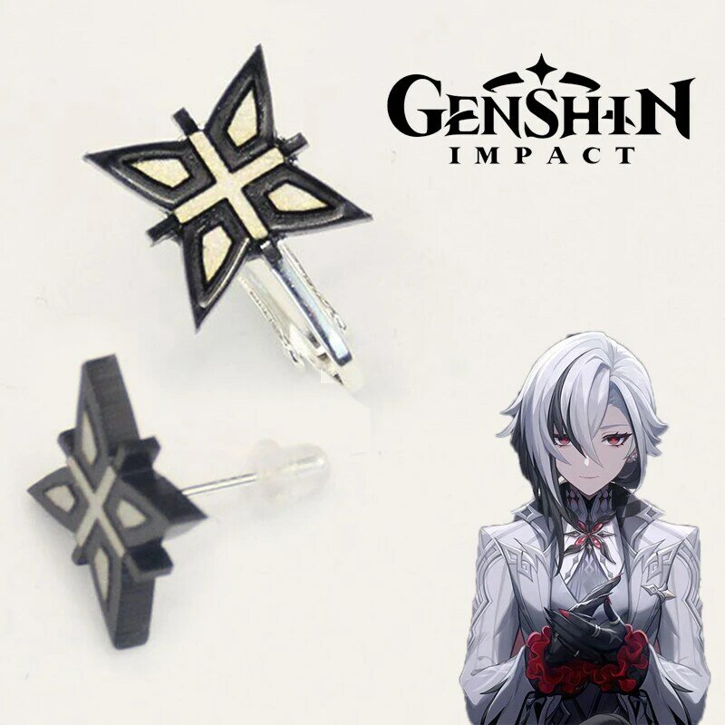 Game Genshin Impact Arlecchino Cosplay Earrings Women Fatui The Knave Ear Studs Clips Jewelry Accessories Gifts