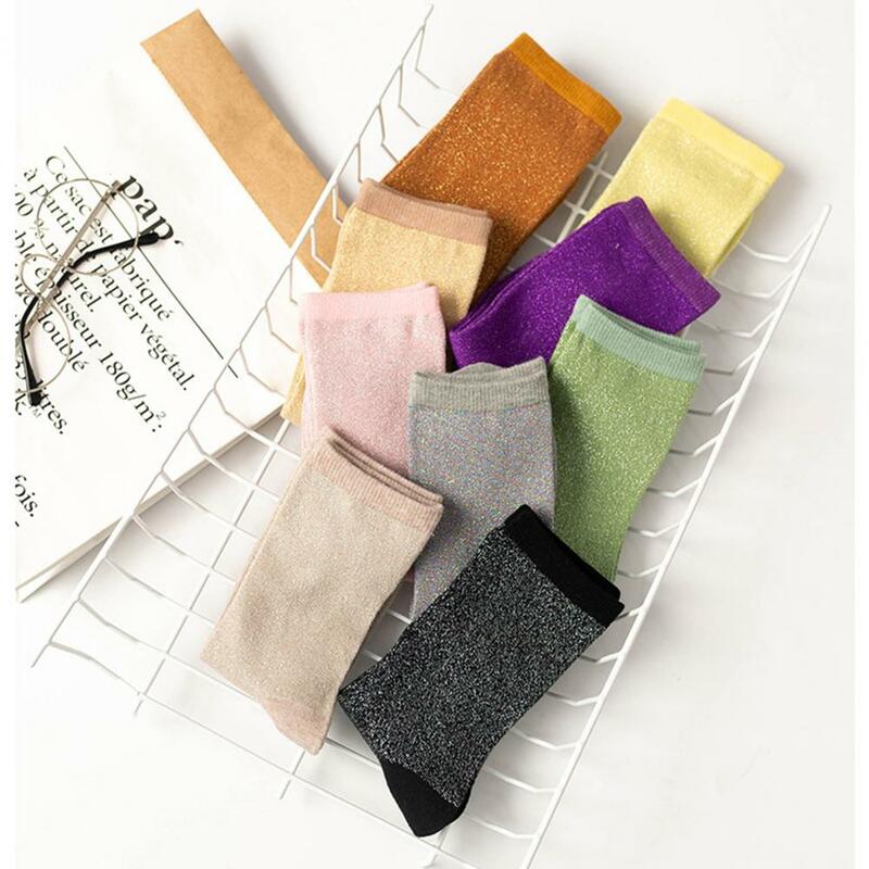 Calcetines de alta elasticidad para mujer, medias absorbentes de sudor, finas, brillantes, de tubo medio, a la moda, primavera y otoño
