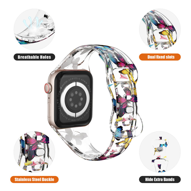 男性と女性のための透明な樹脂ブレスレット,Apple Watch用ブレスレット7 6 5 4 3 2 SE 1,iwatch用,サイズ41mm, 45mm, 38mm, 42mm 40mm、44mm