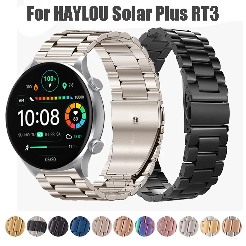 Correa de acero inoxidable para Haylou Solar Plus RT3, correa de reloj de 22mm, pulsera de malla metálica para Haylou, accesorios para relojes inteligentes