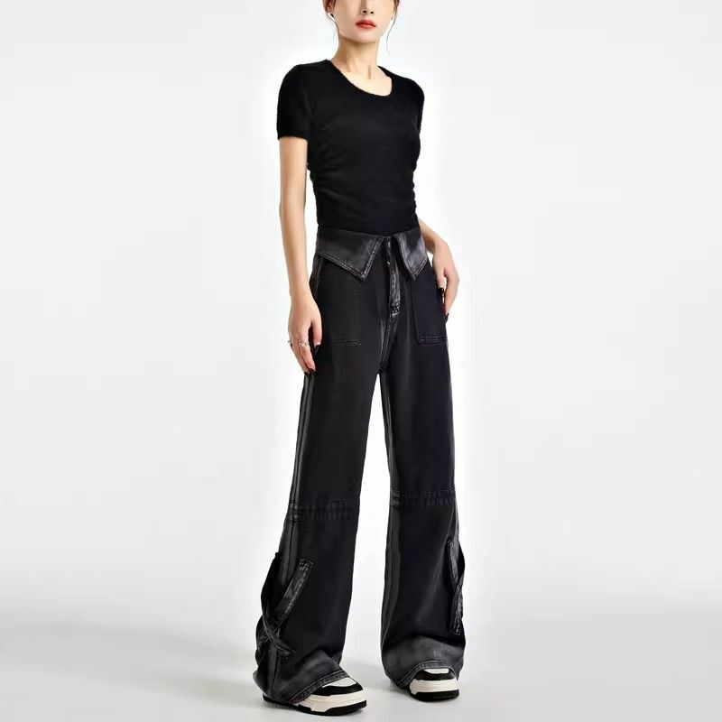 American Style Streetwear Fashion Retro Women's Jeans Streetwear 2023 Designer Fall Floor Pants Sexy Denim Trousers