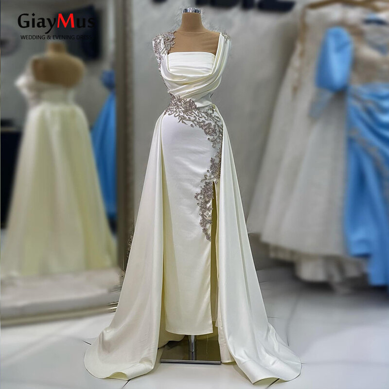 GiayMus nowoczesna suknia ślubna syrenka bez rękawów kryształowa sukienka ozdobiony paciorkami ślubny impreza bez rękawów szlafrok Plus Size Mariage 2023