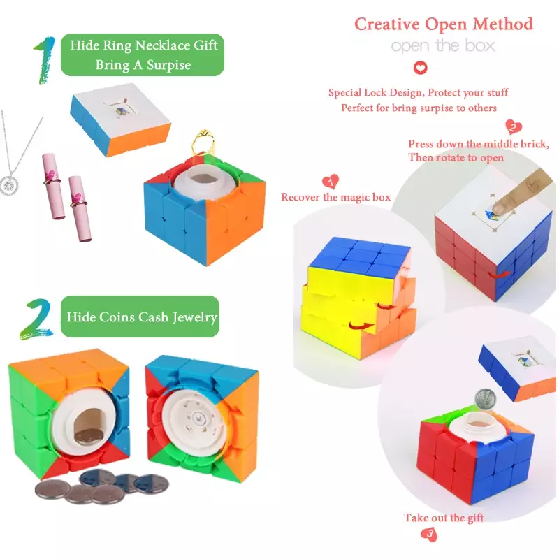Boîte à monnaie privée, Cube magique créatif, boîte de rangement secrète pour bagues bijoux, compartiment de Diversion Portable, cadeau caché