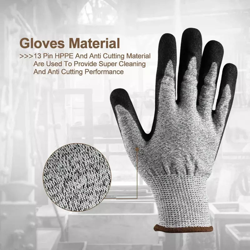 レベル5耐切断手袋、保護具、耐久性、洗える、防カット、快適、ストレッチ、建設、ガーデニング、3D、1ペアに適合