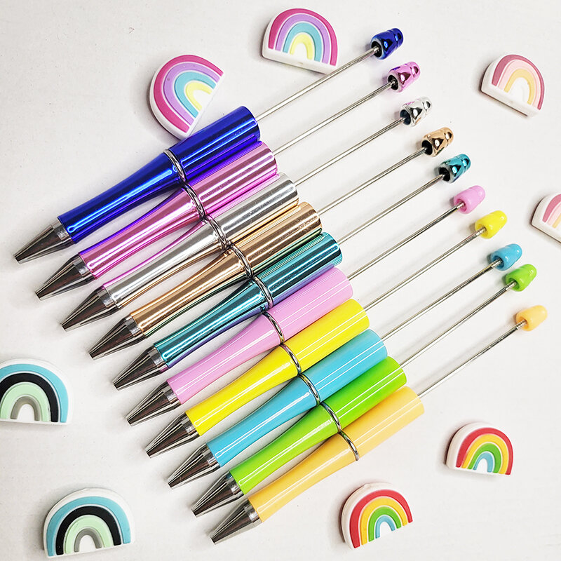 Paquete de 20 bolígrafos de Gel de plástico con abalorios, bolígrafo de plástico con cuentas de Color degradado galvanizado, DIY