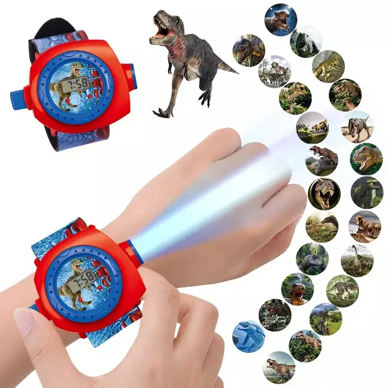 Cartoon Dinosaurier Uhr Kinder Projektions uhr Projekt 20 Bilder Baby Spielzeug Jungen Mädchen Kinder LED elektronische Digitaluhren Uhr