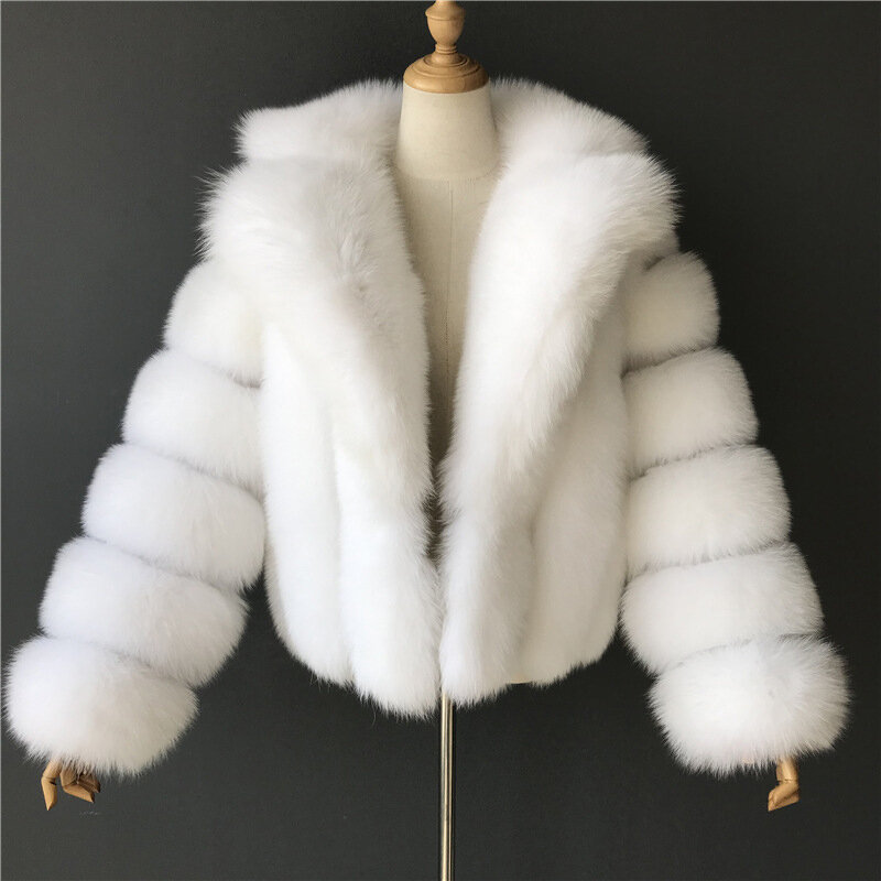 Mongolian Fur Coat Women Silver Fox Grey Faux Fur Jacket Thick Warm Fluffy Winter Outerwear Office Lady Artificial Fur Coats