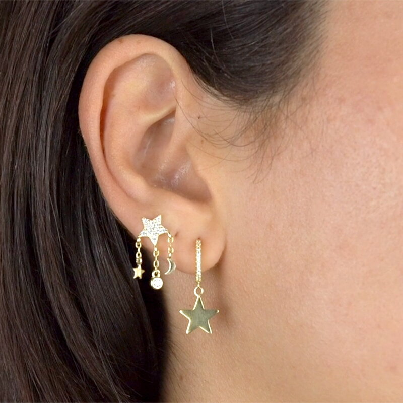 Boucles d'oreilles en argent regardé 925 pour femmes, bijoux à la mode, pendentif étoile et lune, pavé de cristal, JOTassel
