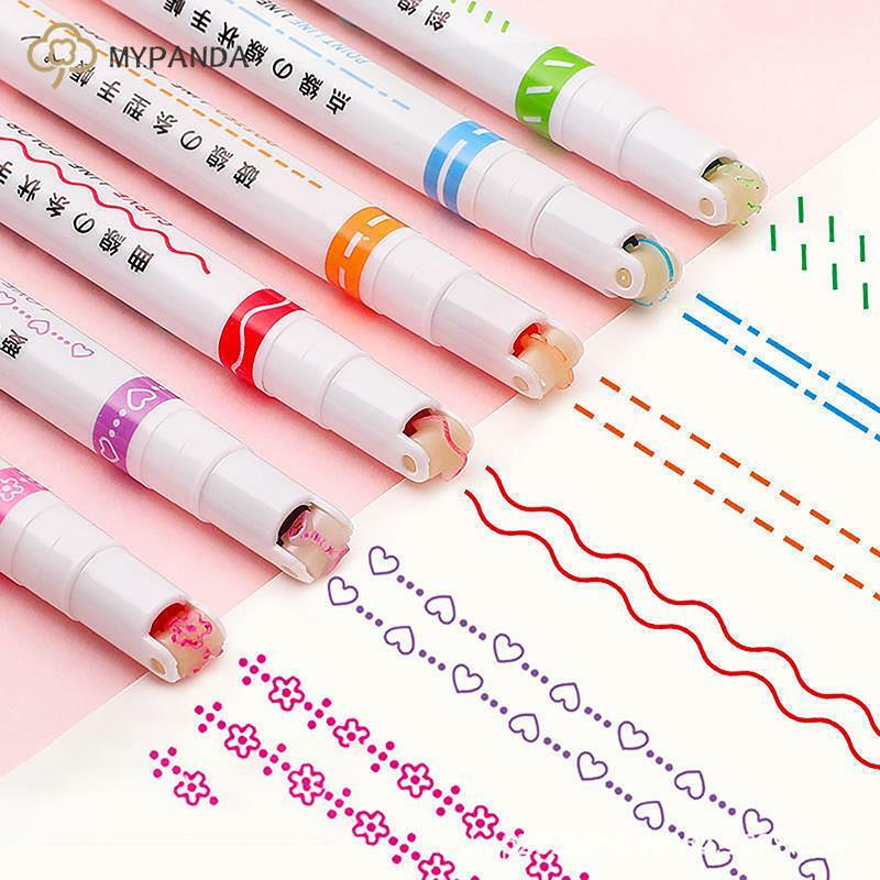 Double Line Pattern Esboço Caneta Marcador, Multi-coloridas Curva Pen, Quick Dry Mark, Notas Pintura Marcador, Mão Copiar Conta, engraçado