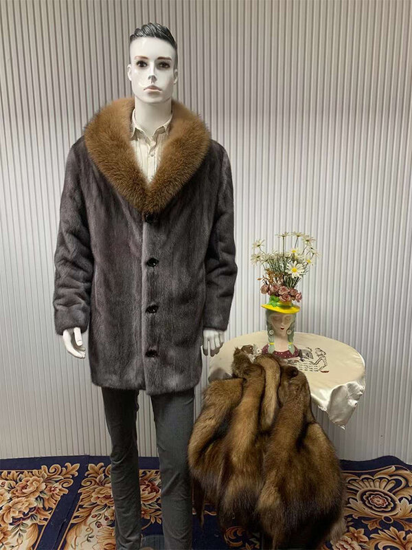 Amante de pele-casaco de vison genuíno masculino, jaqueta grande, estilo longo, casacos masculinos de luxo, coleção de pele real, inverno, 2023