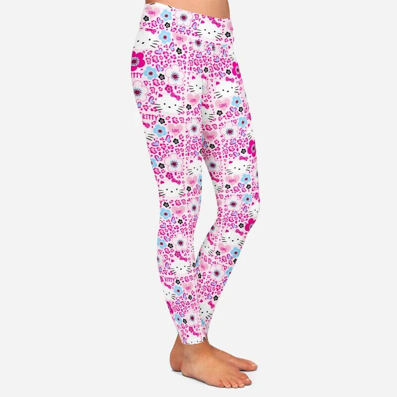 Милые женские брюки LETSFIND 2021, эластичные леггинсы с высокой талией, 3D рисунком кота и цветов из молочного шелка